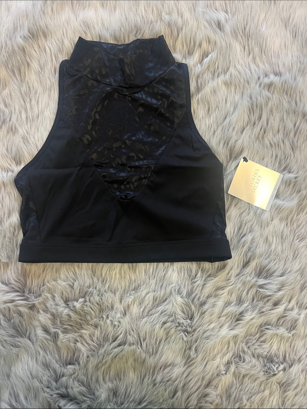 Victoria's Secret Black High-Neck Lace-Insert Sports Crop